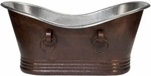 Casa Padrino Luxus Jugendstil Kupfer Badewanne Bronze / Silber 170 x 72 x H. 72 cm - Freistehende Retro Badewanne - Rustikale Kupfer Badezimmer M�bel