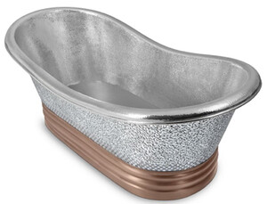 Casa Padrino Luxus Jugendstil Kupfer Badewanne Silber / Kupfer 172,7 x 78,7 x H. 63,5 cm - Freistehende Retro Badewanne - Rustikale Kupfer Badezimmer M�bel