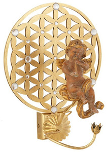 Casa Padrino Luxus Jugendstil LED Wandleuchte Engel Gold 27,5 x 24 x H. 34 cm - Elegante Metall Wandleuchte mit Swarovski Kristallglas - Barock & Jugendstil Wandleuchten