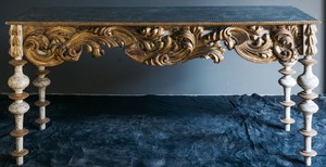 Casa Padrino Luxus Barock Konsole mit Marmorplatte Antik Wei / Antik Gold / Schwarz 190 x 62 x H. 92 cm - Handgefertigter Antik Stil Konsolentisch