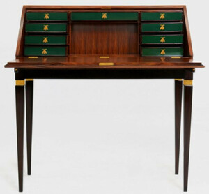 Casa Padrino Luxus Jugendstil Sekretr mit 9 Schubladen Braun / Schwarz / Grn / Gold 98 x 45 x H. 106 cm - Massivholz Schreibtisch - Barock & Jugendstil Brombel