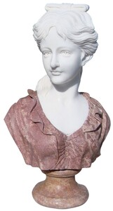 Casa Padrino Luxus Jugendstil Marmor Deko B�ste Frau Wei� / Braun H. 60 cm