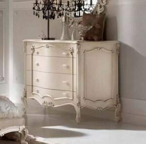 Casa Padrino Luxus Barock Kommode Cremefarben / Silber - Handgefertigte Massivholz Kommode mit 4 Schubladen - Hochwertige Barock Mbel - Luxus Qualitt - Made in Italy