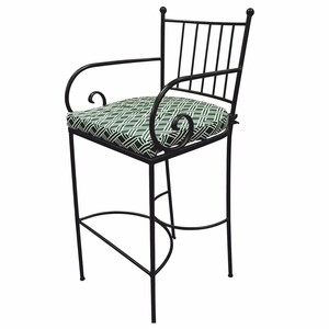 Casa Padrino Luxus Jugendstil Schmiedeeisen Barstuhl mit Armlehnen Schwarz / Gr�n H. 117 cm