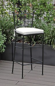 Casa Padrino Luxus Jugendstil Schmiedeeisen Barstuhl mit Sitzkissen Schwarz / Wei� H. 97 cm