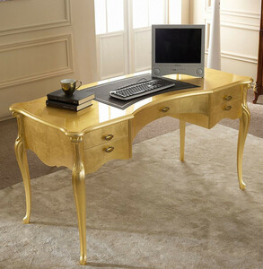 Casa Padrino Luxus Barock Schreibtisch Gold / Schwarz - Edler Massivholz Brotisch mit 5 Schubladen - Barock Brombel - Luxus Qualitt - Made in Italy