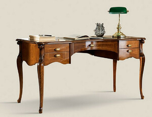Casa Padrino Luxus Jugendstil Schreibtisch Braun / Gold / Grn - Mahagoni Brotisch mit 5 Schubladen - Barock & Jugendstil Brombel - Made in Italy