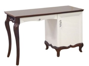 Casa Padrino Luxus Art Deco Schreibtisch mit T�r und Schublade Wei� / Dunkelbraun 136,3 x 48 x H. 78,2 cm - B�rom�bel