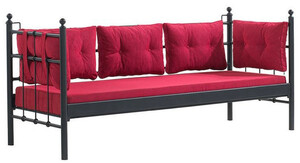 Casa Padrino Jugendstil Gartensofa Schwarz / Bordeauxrot 200 x 70 x H. 92 cm - Garten Sofa - Terrassen Sofa - Garten & Terrassen Mbel