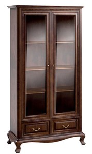 Casa Padrino Luxus Jugendstil Vitrinenschrank Dunkelbraun 116,8 x 46,1 x H. 206,6 cm - Wohnzimmerschrank mit 2 Glast�ren und 2 Schubladen - Wohnzimmerm�bel