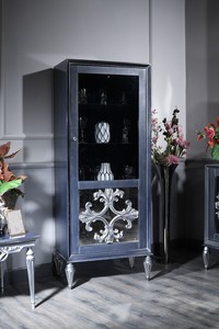 Casa Padrino Luxus Barock Vitrine Blau / Silber 75 x 45 x H. 190 cm - Vitrinenschrank mit Glastr - Barock Wohnzimmermbel