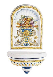 Casa Padrino Luxus Jugendstil Wandbrunnen Wei� / Mehrfarbig 62 x 31 x H. 107 cm - Handgefertigter & handbemalter Keramik Brunnen - Barock & Jugendstil Garten Deko Accessoires