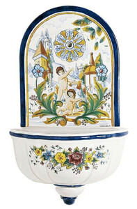 Casa Padrino Luxus Jugendstil Wandbrunnen Wei� / Mehrfarbig 62 x H. 104 cm - Handgefertigter & handbemalter Keramik Brunnen - Barock & Jugendstil Garten Deko Accessoires