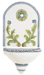 Casa Padrino Luxus Jugendstil Wandbrunnen Wei� / Mehrfarbig 50 x H. 97 cm - Handgefertigter & handbemalter Keramik Brunnen - Barock & Jugendstil Garten Deko Accessoires