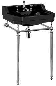Casa Padrino Luxus Jugendstil Waschtisch Schwarz / Silber 56 x 47 x H. 90 cm - Porzellan 3-Loch Stand Waschbecken mit Untergestell - Badezimmer M�bel