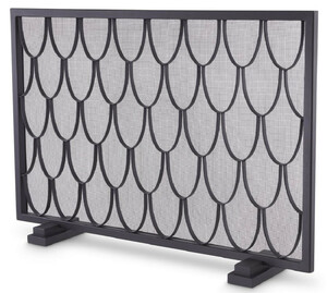 Casa Padrino Luxus Kaminschirm Schwarz 84 x 15 x H. 57 cm - Funkenschutz mit Schuppenmuster - Luxus Kamin Accessoires