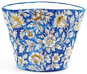 Casa Padrino Luxus Keramik Blumentopf Blau / Mehrfarbig  27 x H. 20 cm - Runder handgefertigter & handbemalter Keramik Pflanzentopf - Luxus Qualitt - Made in Italy