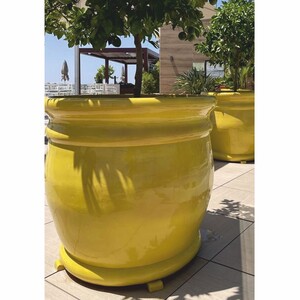 Casa Padrino Luxus Keramik Blumentopf Gelb  98 x H. 90 cm - Garten Deko