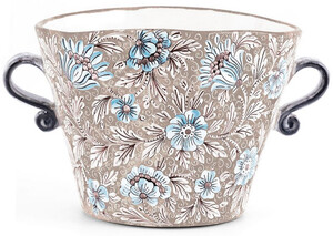 Casa Padrino Luxus Keramik Blumentopf mit 2 Tragegriffen Braun / Mehrfarbig  27 x H. 20 cm - Handgefertigter & handbemalter Keramik Pflanzentopf - Luxus Qualitt - Made in Italy