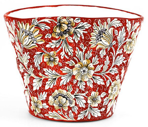 Casa Padrino Luxus Keramik Blumentopf Rot / Mehrfarbig  27 x H. 20 cm - Runder handgefertigter & handbemalter Keramik Pflanzentopf - Luxus Qualitt - Made in Italy