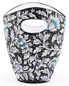 Casa Padrino Luxus Keramik Eiseimer Schwarz / Mehrfarbig  27 x H. 25 cm - Handgefertigter & handbemalter Eiskbel - Weinkhler - Sektkhler - Champagnerkhler - Luxus Qualitt - Made in Italy