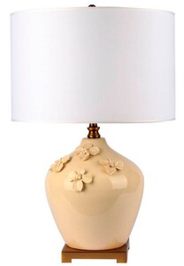 Casa Padrino Luxus Keramik Tischleuchte Creme / Gold / Wei�  40 x H. 70 cm