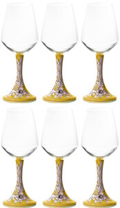 Casa Padrino Luxus Keramik Weinglas 6er Set Gelb / Mehrfarbig H. 23,5 cm - Handgefertigte & handbemalte Weinglser - Hotel & Restaurant Accessoires - Luxus Qualitt - Made in Italy