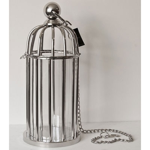 Casa Padrino Luxus Kerzenleuchter Messing vernickelt im Vogelk�fig Design 21 x H. 48 cm - Hotel Restaurant Accessoires Windlicht St�nder Hurricane