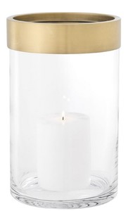 Casa Padrino Luxus Kerzenleuchter Antik Messing  20 x H. 31,5 cm - Runder Glas Kerzenleuchter mit Aluminium Ring - Luxus Kollektion