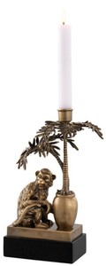 Casa Padrino Luxus Kerzenhalter Affe und Palme Vintage Messing / Schwarz 20 x 15 x H. 30 cm - Deko Accessoires