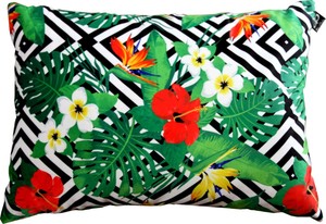 Casa Padrino Luxus Kissen Miami Flowers Schwarz / Wei / Mehrfarbig 35 x 55 cm - Feinster Samtstoff - Wohnzimmer Deko Zierkissen
