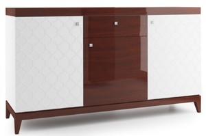 Casa Padrino Luxus Kommode mit 3 T�ren und Schublade Wei� / Hochglanz Braun 171,4 x 45 x H. 96,6 cm - Luxus M�bel
