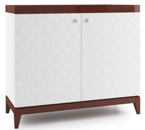 Casa Padrino Luxus Kommode mit 2 T�ren Wei� / Hochglanz Braun 111,2 x 45 x H. 96,6 cm - Luxus Wohnzimmerschrank