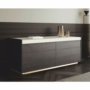 Casa Padrino Luxus Kommode Dunkelbraun / Creme / Messing 150 cm - Schlafzimmer M�bel