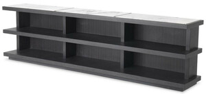 Casa Padrino Luxus Konsole Anthrazitgrau / Wei / Fliederfarben 220 x 35 x H. 60,5 cm - Edler Konsolentisch mit 3 Regalen und Marmorplatten - Massivholz Regalschrank - Luxus Wohnzimmer Mbel