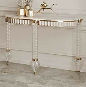 Casa Padrino Luxus Art Deco Konsole Wei� / Gold 150 x 45,5 x H. 77 cm - Konsolentisch mit Kunstmarmor Tischplatte und eleganten Glas Beinen - Luxus M�bel - Art Deco M�bel