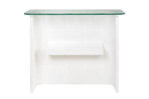 Casa Padrino Luxus Konsole Cremewei� 105 x 30 x H. 83,5 cm - Gro�er handgefertigter Keramik Konsolentisch mit Platte aus strukturiertem Klarglas - Luxus M�bel