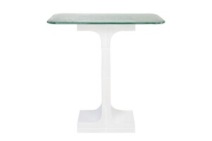 Casa Padrino Luxus Konsole Cremewei� 80 x 40 x H. 80 cm - Handgefertigter Keramik Konsolentisch mit Platte aus strukturiertem Klarglas - Luxus M�bel