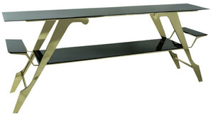 Casa Padrino Luxus Konsole Gold / Schwarz 192 x 41 x H. 81 cm - Rechteckiger Konsolentisch mit Glasplatten - Luxus M�bel - Wohnzimmer M�bel - Luxus Einrichtung - Wohnzimmer Einrichtung