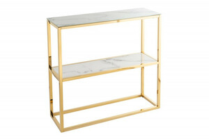 Casa Padrino Konsole Gold / Wei� / Grau Marmor Look 80 x 26 x H. 80 cm -  Konsolentisch mit Glasplatte - Wohnzimmer M�bel