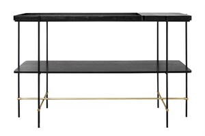 Casa Padrino Luxus Konsole Gold / Schwarz 140 x 40 x H. 90 cm - Konsolentisch mit geb�rstetem Edelstahlgestell und schwarzen Eichenfurnier Fl�chen - Luxus M�bel