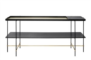 Casa Padrino Luxus Konsole Gold / Schwarz 180 x 40 x H. 90 cm - Langer Konsolentisch mit geb�rstetem Edelstahlgestell und schwarzen Eichenfurnier Fl�chen - Luxus M�bel