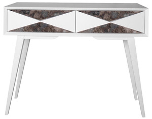 Casa Padrino Luxus Konsole Matt Wei� / Antik Silber 100 x 35 x H. 80 cm - Verspiegelter Massivholz Konsolentisch mit 2 Schubladen - Luxus M�bel - Luxus Einrichtung