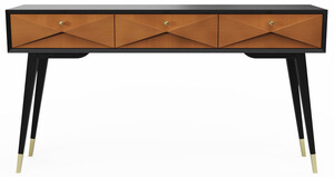 Casa Padrino Luxus Konsole Matt Schwarz / Matt Cognac / Gold 148 x 40 x H. 80 cm - Massivholz Konsolentisch mit 3 Schubladen - Luxus Mbel - Luxus Einrichtung