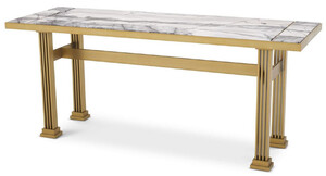 Casa Padrino Luxus Konsole Messing / Wei� 180 x 60 x H. 75,5 cm - Rechteckiger Edelstahl Konsolentisch mit Marmorplatten - Wohnzimmer M�bel - Hotel M�bel - Luxus M�bel - Luxus Einrichtung