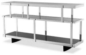 Casa Padrino Luxus Konsole Silber / Schwarz 180 x 46 x H. 91 cm - Edelstahl Schrank mit Glasregalen - Regalschrank - Wohnzimmer Schrank - Broschrank - Luxus Qualitt