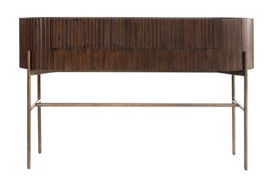 Casa Padrino Luxus Konsole Pogoro Braun 130 x 45 x H. 80 cm - Massivholz Konsole mit Metallgestell in dunkler Messing-Optik - Luxus M�bel