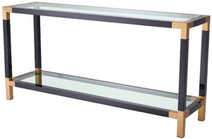 Casa Padrino Luxus Konsole Schwarz / Messingfarben 150 x 40 x H. 75 cm - Edelstahl Konsolentisch mit Glasplatten - Luxus M�bel
