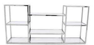 Casa Padrino Luxus Konsole Silber 160 x 38 x H. 75 cm - Edelstahl Konsolentisch mit Glasplatten