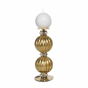 Casa Padrino Luxus Porzellan Kristall Kerzenhalter Gold H. 30 cm - Made in Italy